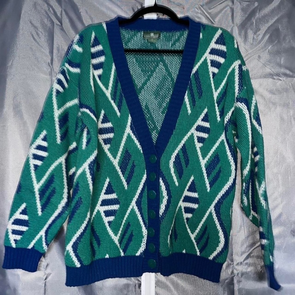 Vintage Cabin Creek Geometric Cardigan Teal Blue Size Medium